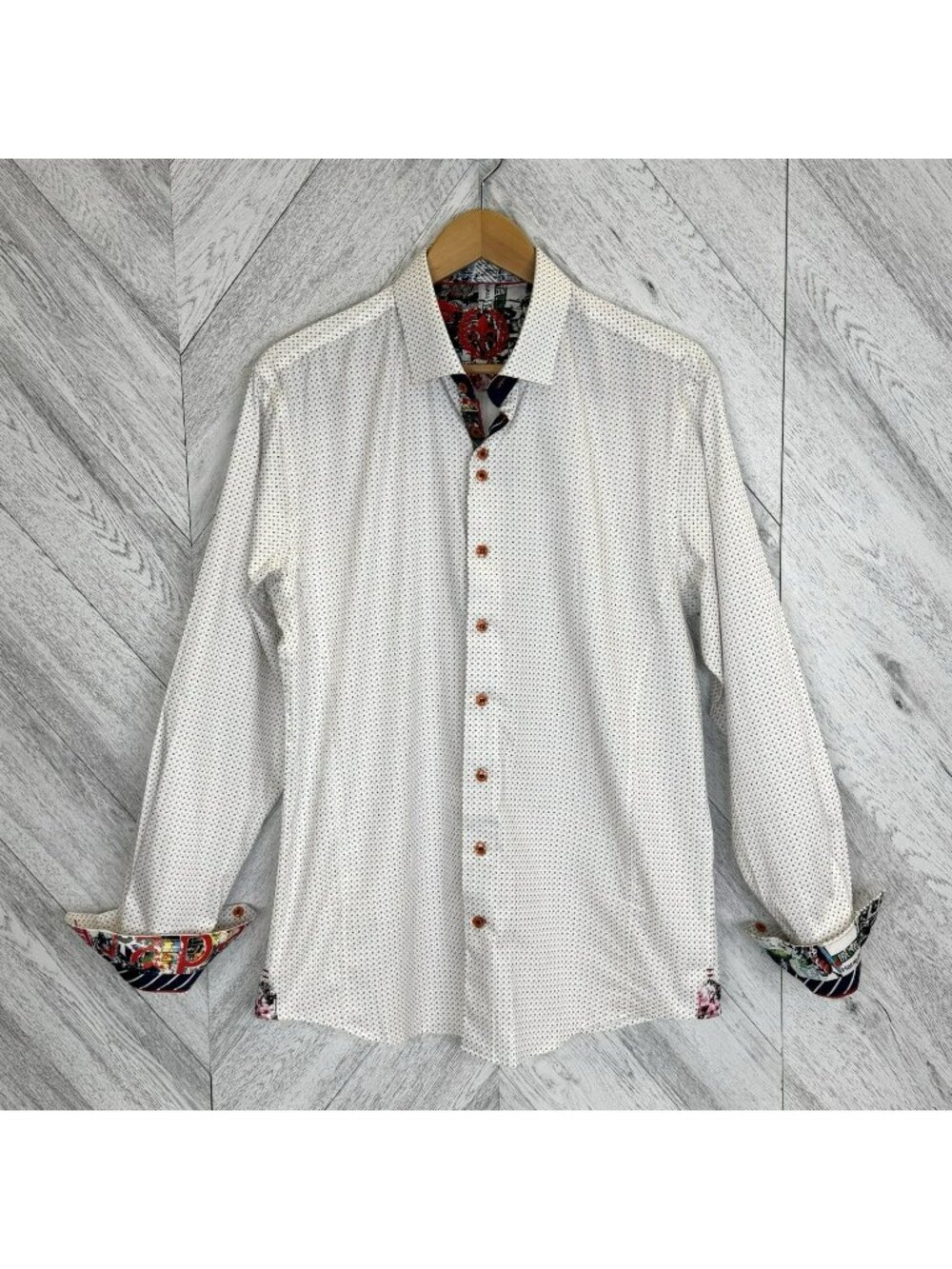 Au Noir Button Down Shirt Mens Large (4) Geometric Print Flip Cuff Harajuku